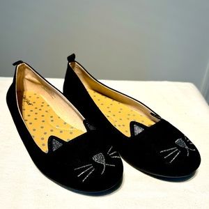 Cat & Jack black kitty ballet flats, Girls size 3, only WORN ONCE